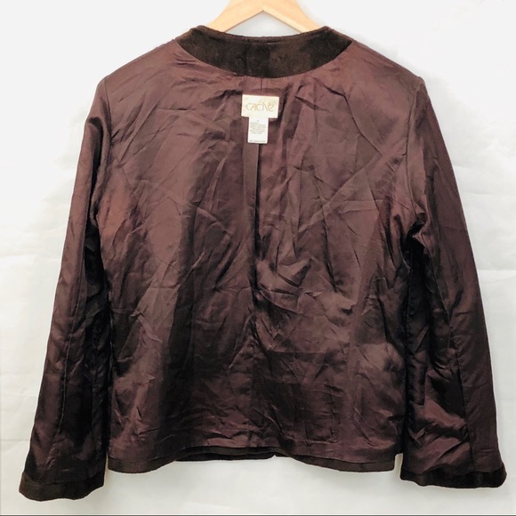 CACHE Brown Collarless Box Blazer Jacket Sz M - Picture 6 of 8